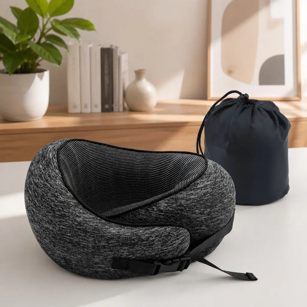 Travel Neck Pillow Memory Foam Ergonomic Support Grey