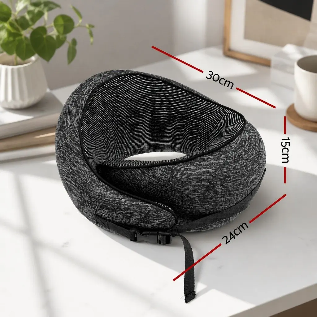 Travel Neck Pillow Memory Foam Ergonomic Support Grey