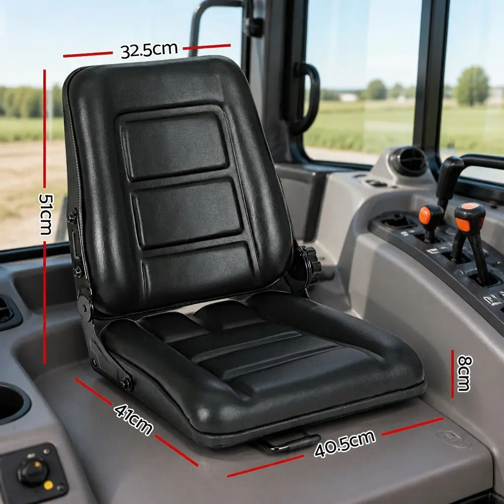 Universal Tractor Seat Adjustable Padded Chair Steel Frame PU Leather Black