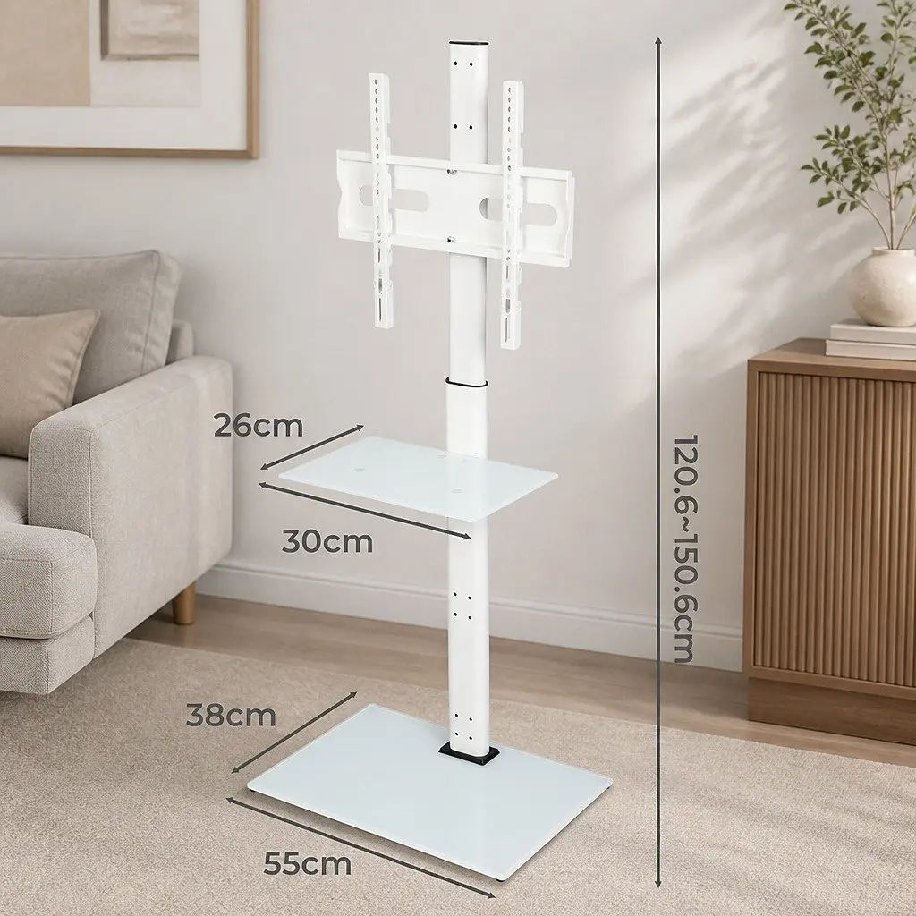TV Floor Stand Universal Swivel Height Adjustable 32-65 Inch White