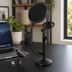 Desktop Microphone Stand Adjustable Gooseneck Pop Filter Shock Mount Weighted
