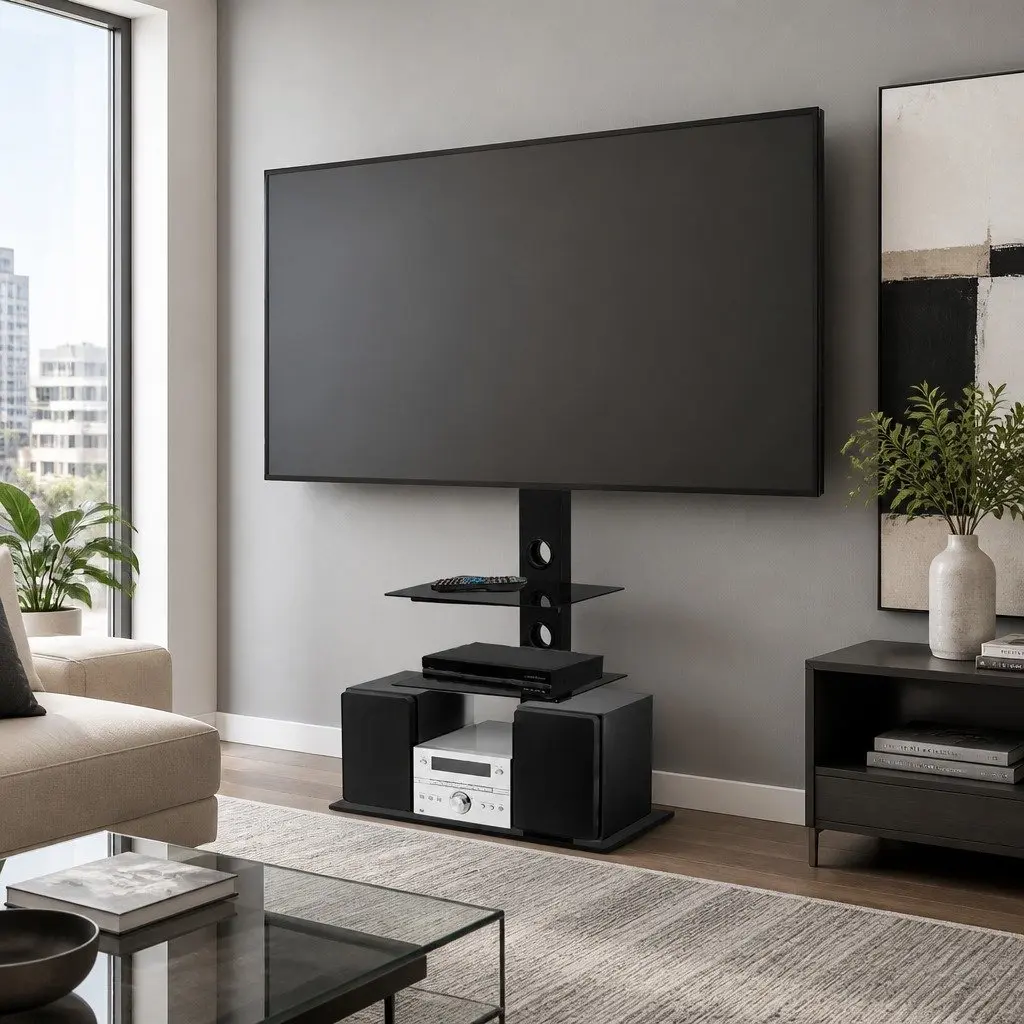 TV Stand Mount Bracket 32"-70" LED LCD Floor Display 3 Tier Glass Storage Shelf