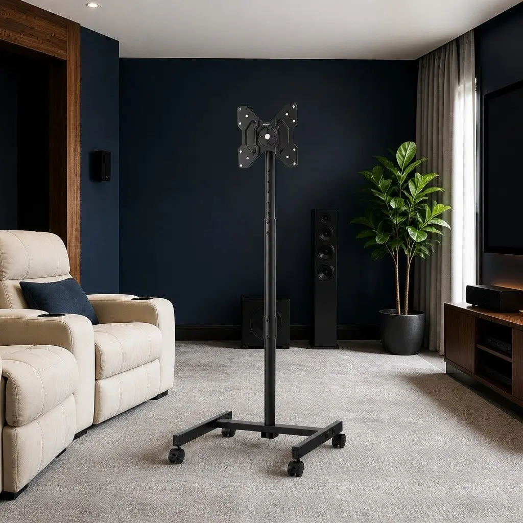 Universal TV Stand 13-50 Inch Mobile Adjustable Height Tilt Wheels Black