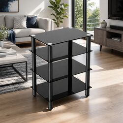 TV Stand 4 Tier Black Glass Shelves Media Storage Entertainment Rack Unit
