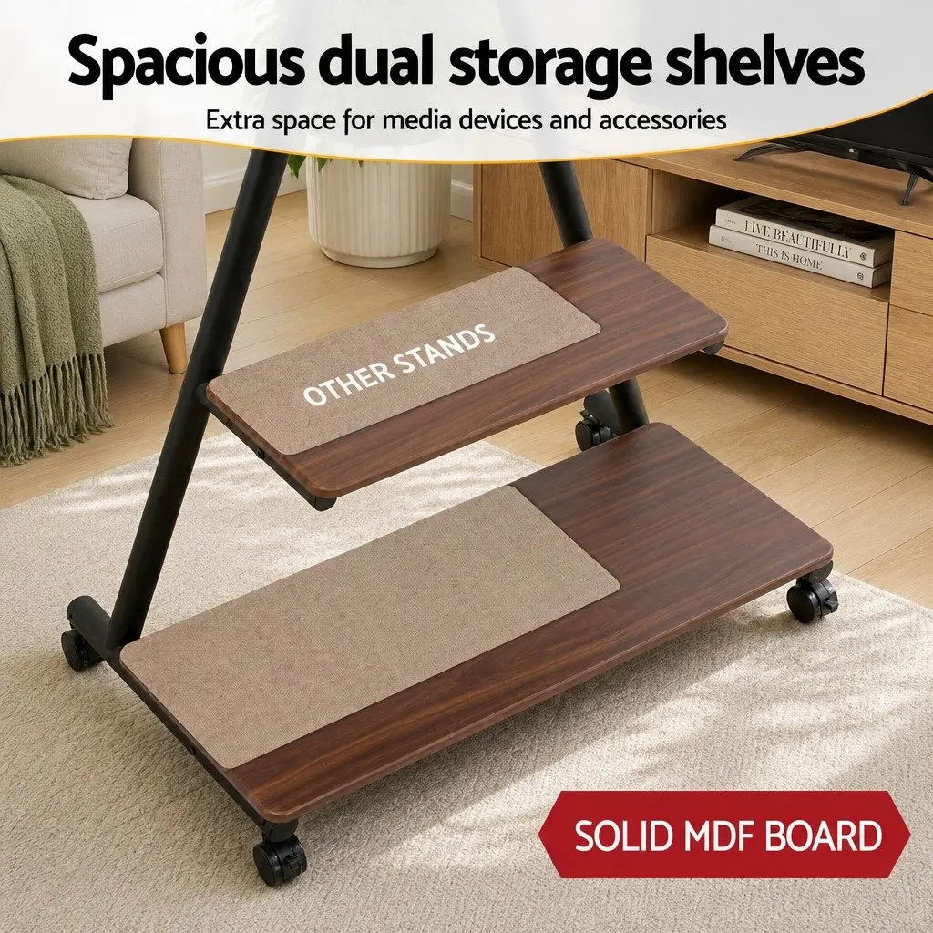 Mobile TV Stand Heavy Duty Steel Frame 32-75 Inch Adjustable Tilt Swivel Black Walnut