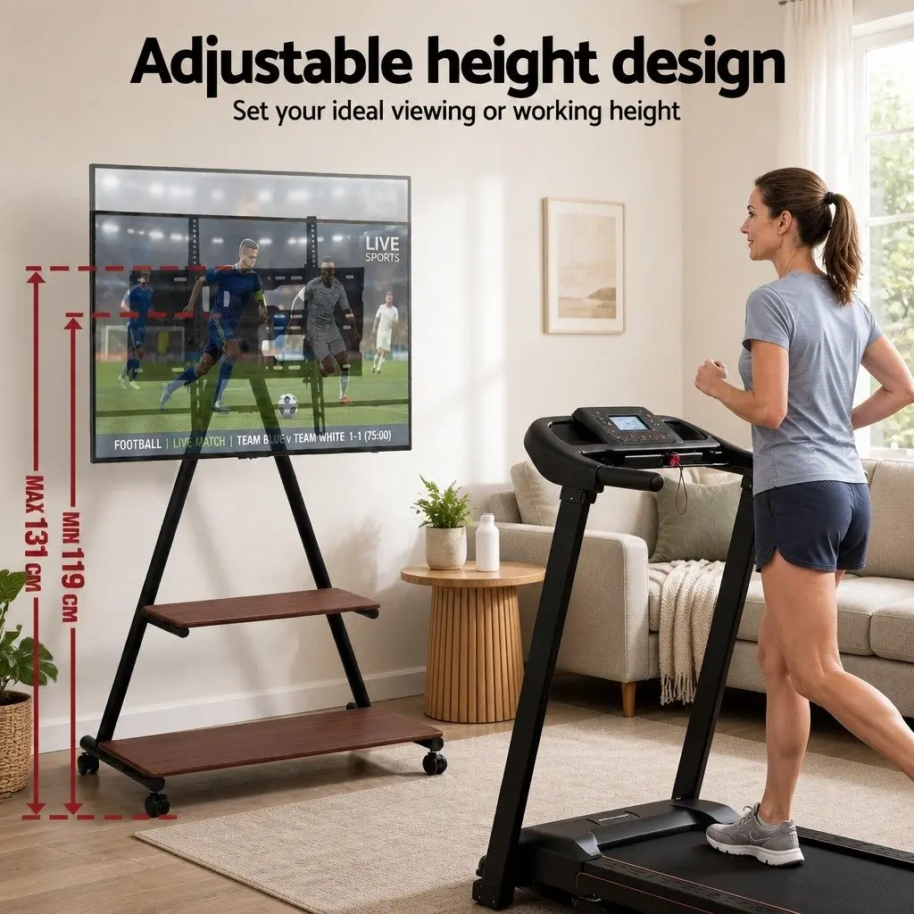 Mobile TV Stand Heavy Duty Steel Frame 32-75 Inch Adjustable Tilt Swivel Black Walnut