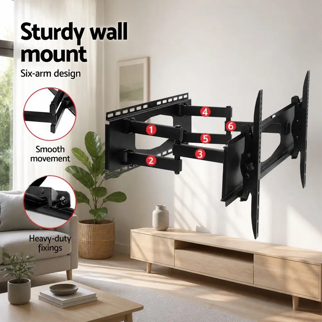 TV Wall Mount Bracket Full Motion Dual Arm Adjustable 32"-80" Black