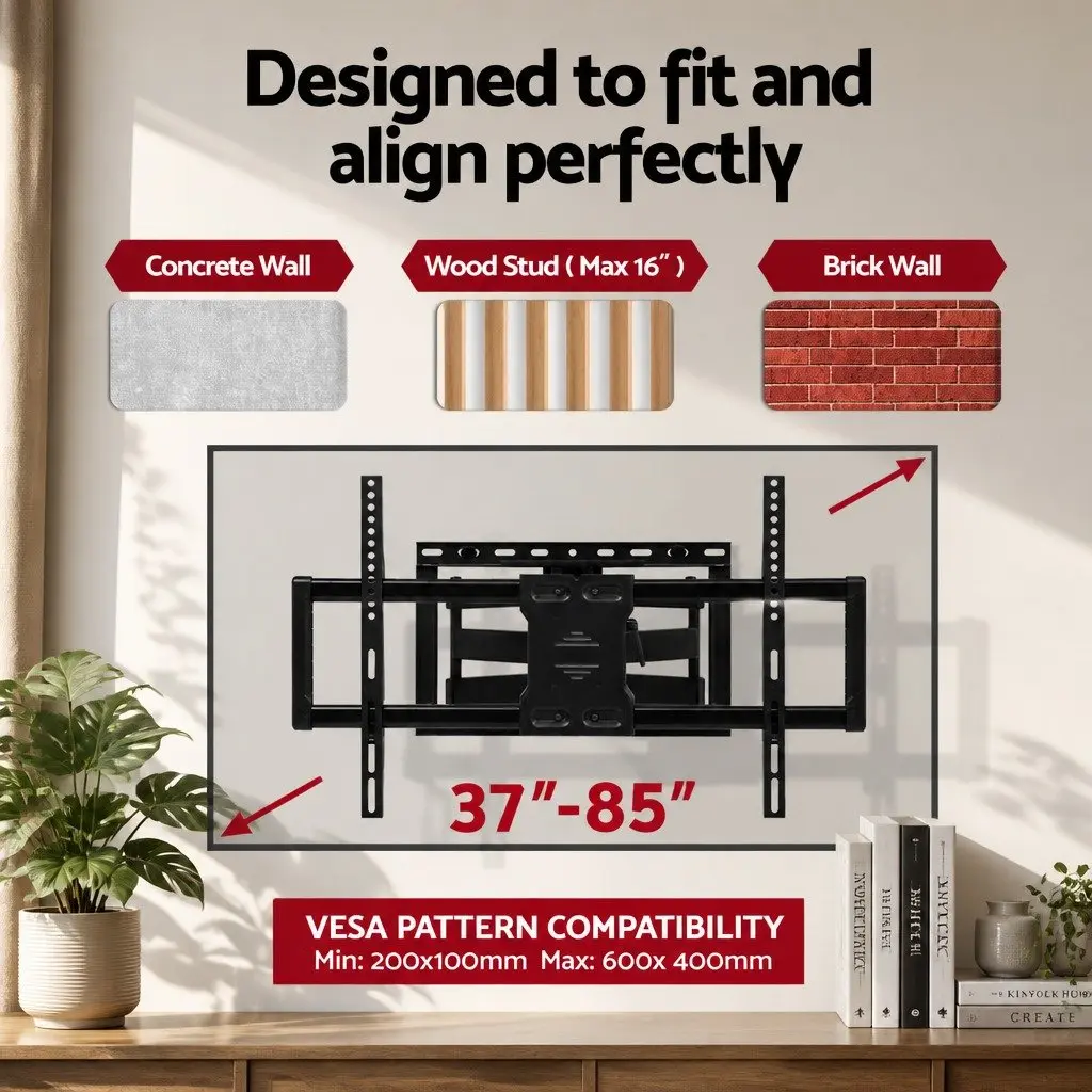 TV Wall Mount Bracket Full Motion Swivel Tilt Extendable Heavy Duty 37 to 85 Inches Black