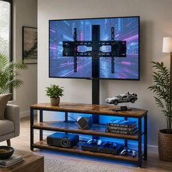 Corner TV Stand for 32-70 inch TVs with LED Lights Power Outlet Swivel Mount