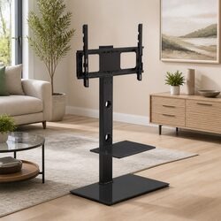 TV Floor Stand Mount Bracket 32"-70" LED LCD 2 Tier Storage Shelf Swivel