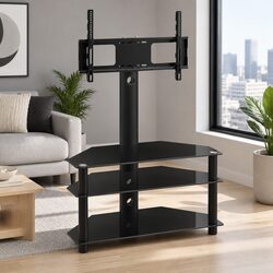 TV Floor Stand Mount Bracket 32"-60" LED LCD 3 Tier Tempered Glass Shelf Black