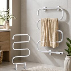 Heated Towel Rail Freestanding Wall Mounted S-Shape Electric Warmer Bathroom