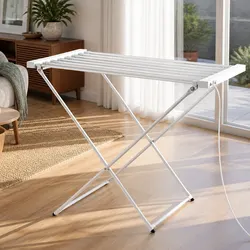 Heated Towel Rail Electric Clothes Airer Foldable Drying Rack 8 Bars Silver
