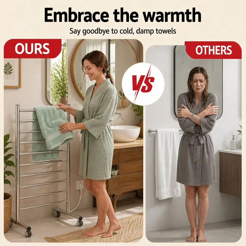 Freestanding Heated Towel Rail 10-Bar Electric Warmer 100W Stainless Steel Silver