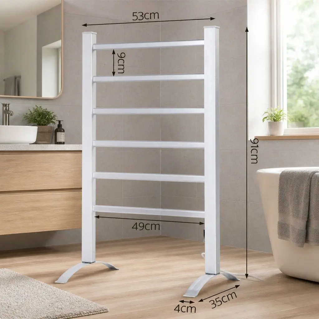Electric Heated Towel Rail 6 Bars Timer Clothes Drying Rack Warmer Silver
