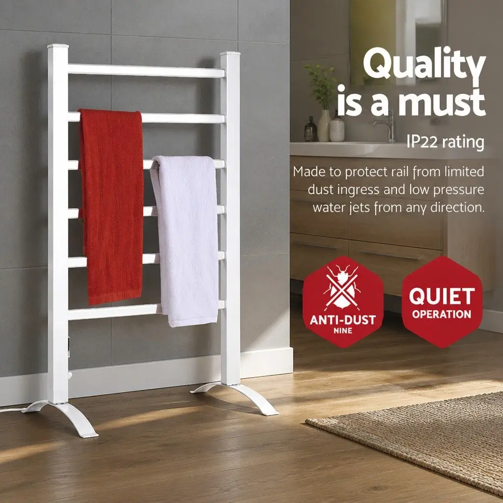 Electric Heated Towel Rail 6 Bars Timer Clothes Drying Rack Warmer Silver