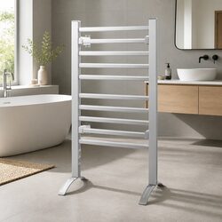 Electric Heated Towel Rail 10 Bars Freestanding Clothes Dryer Warmer Silver