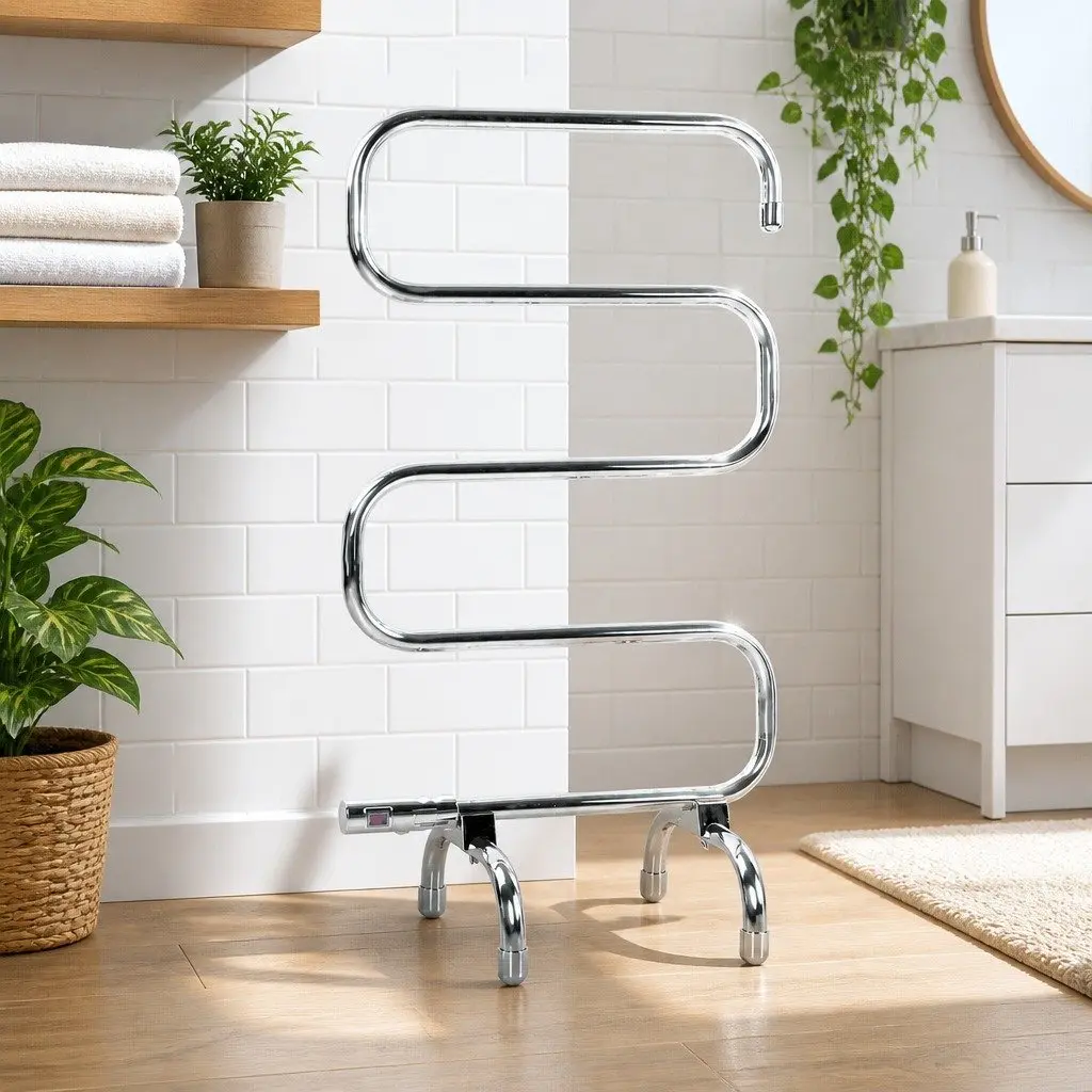 Electric Heated Towel Rail Rack 5 Bars Freestanding Clothes Dryer Warmer Silver