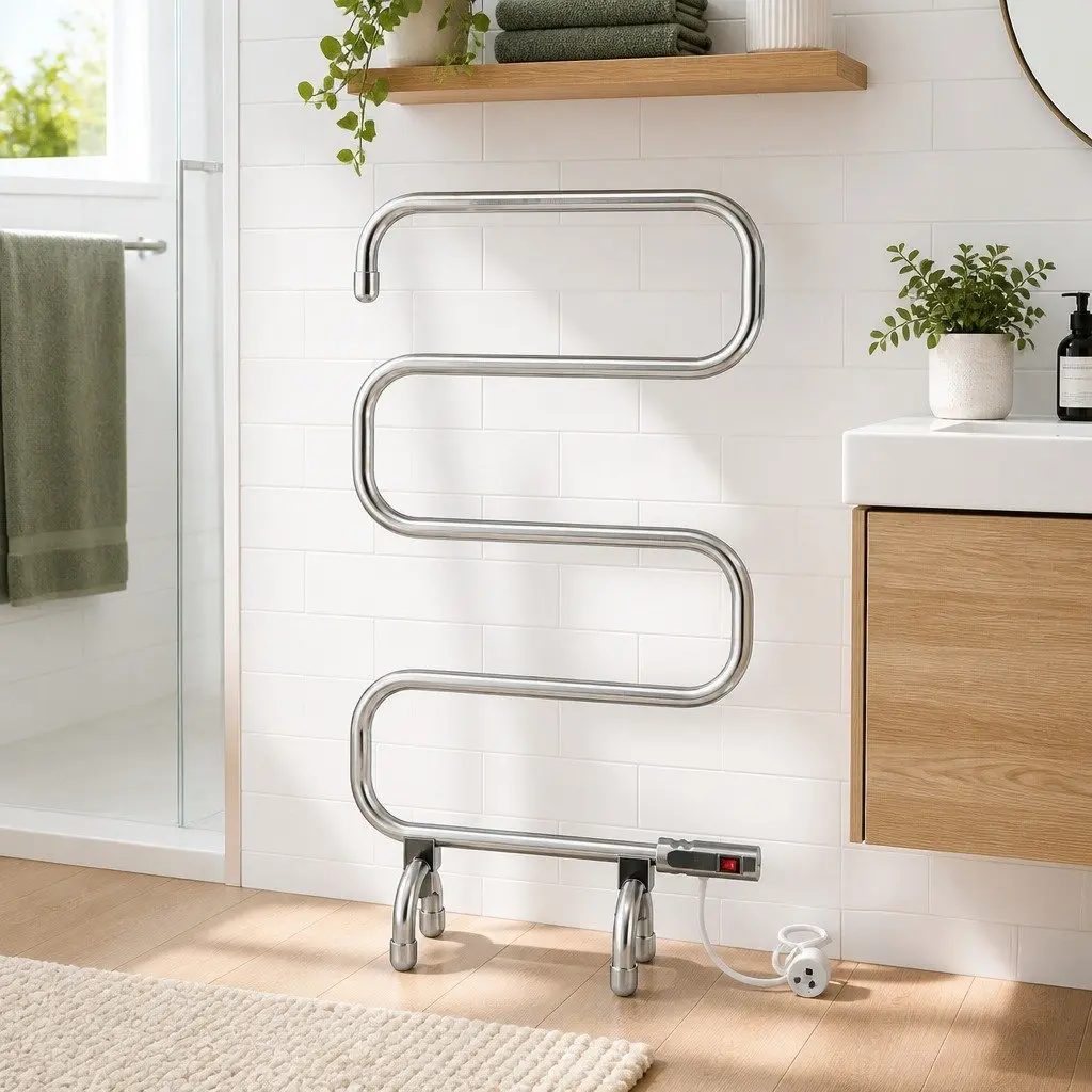 Electric Heated Towel Rail 5 Bars Freestanding Silver