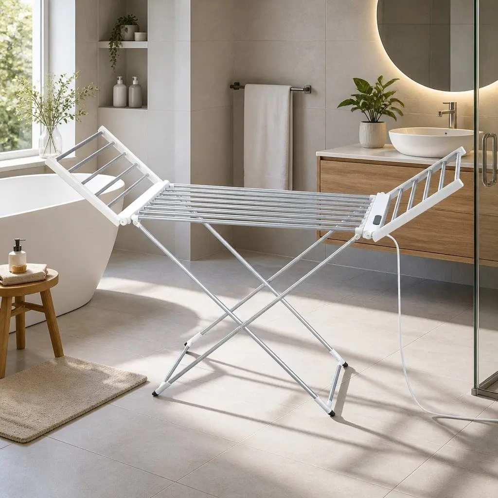 Electric Heated Towel Rail Rack Foldable Portable Clothes Drying Stand 18 Rods