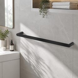 Towel Rail Rack Single 600mm Wall Mounted Black Bathroom Holder Stainless Steel