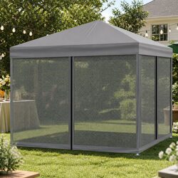 Pop Up Gazebo 3x3m Outdoor Marquee Tent Mesh Walls Adjustable Height Grey