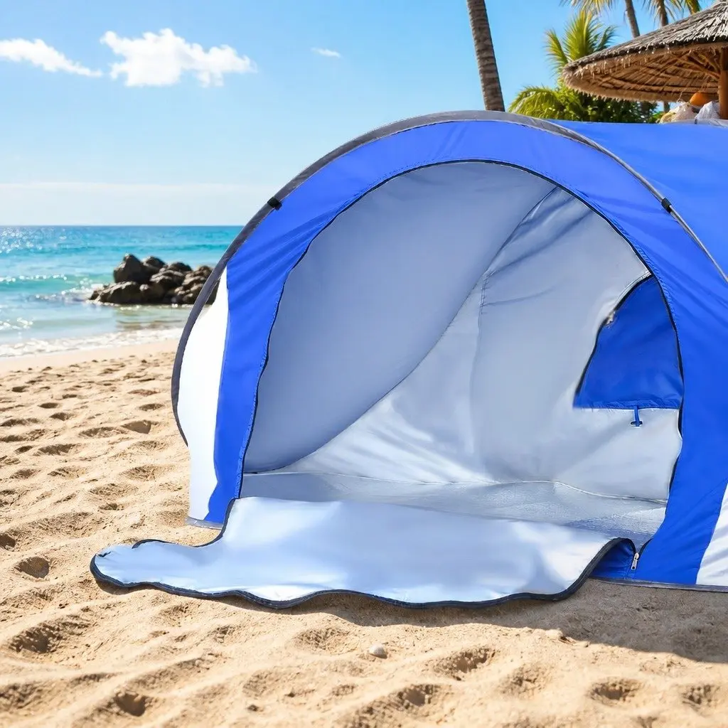 Pop Up Tent Instant Setup Family Outdoor Shelter Blue Polyester