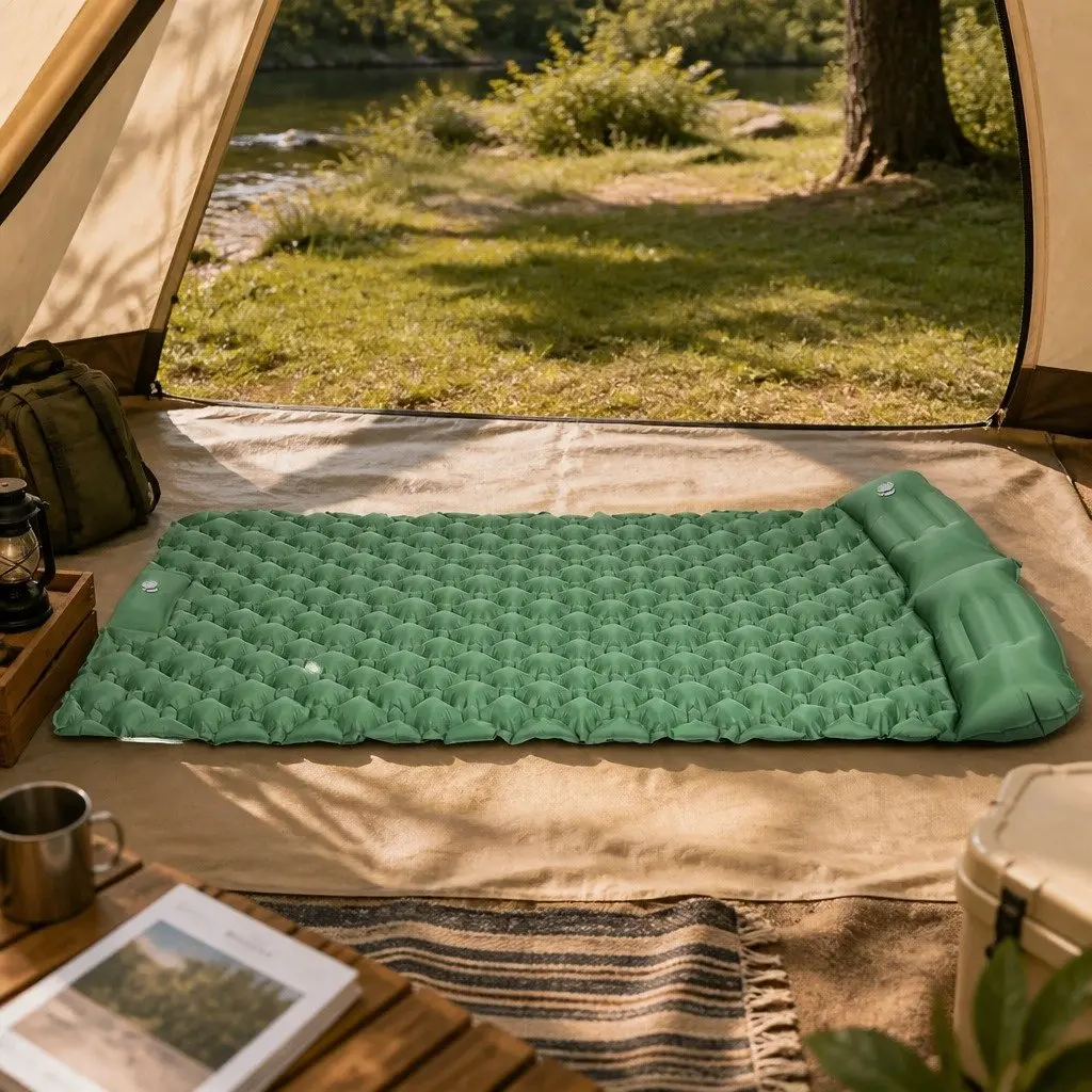 Inflatable Camping Sleeping Pad Double Air Mattress with Foot Pump Lightweight