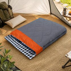 Double Sleeping Bag Convertible Two Bags Camping Outdoor Warm Flannel Grey