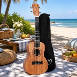 Concert Ukulele 23 Inch Mahogany Natural Beginner Starter Kit With Carry Bag