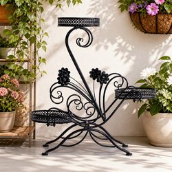 3-Tier Metal Plant Stand Indoor Outdoor Garden Pot Display Shelf Black
