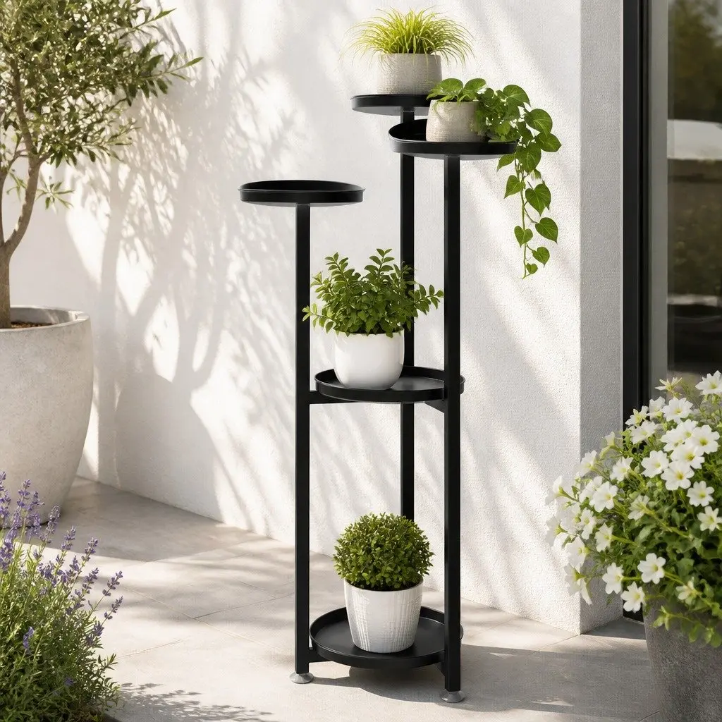 5 Tier Metal Plant Stand Indoor Outdoor Flower Pot Display Shelf Black Large
