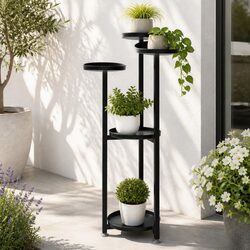 5 Tier Metal Plant Stand Indoor Outdoor Flower Pot Display Shelf Black Large