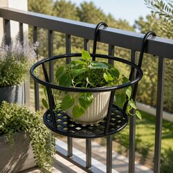 Flower Pot Plant Holder Stand Hook Rail Hanging Basket Steel Black 10kg Capacity