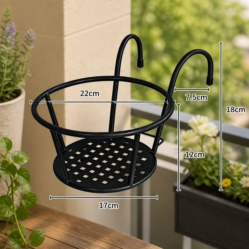Plant Stand Hook for Hanging Pots Durable Steel Frame Black 22cm Diameter 18cm Height