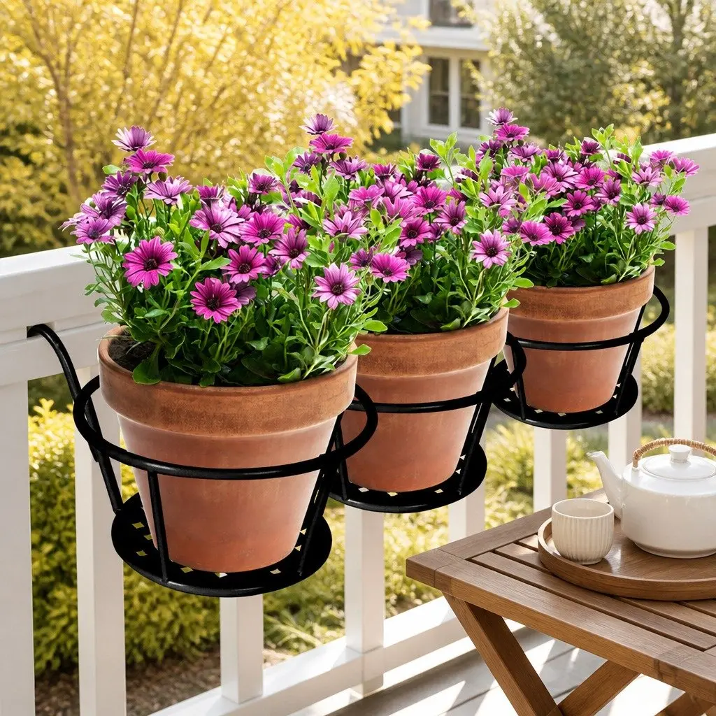 Plant Stand Hook for Hanging Pots Durable Steel Frame Black 22cm Diameter 18cm Height