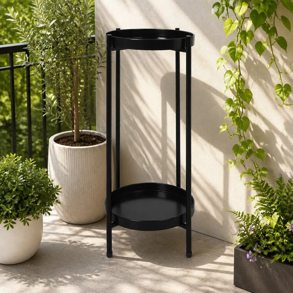 2 Tier Plant Stand Metal Frame Indoor Outdoor Balcony Garden Flower Pot