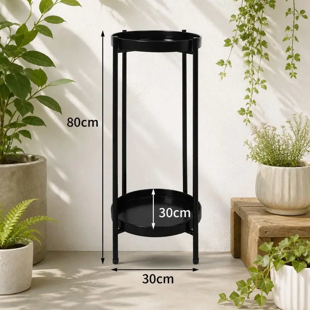 2 Tier Plant Stand Metal Frame Indoor Outdoor Balcony Garden Flower Pot