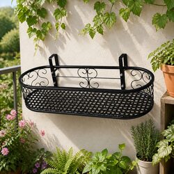 Hanging Pot Plant Stand Outdoor Indoor Black Oval Rail Hook Basket