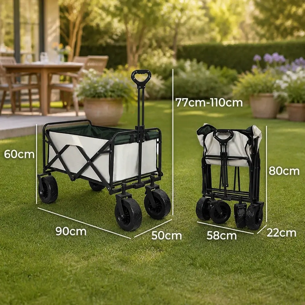 Collapsible Garden Trolley Wagon 150kg Capacity Foldable Beige