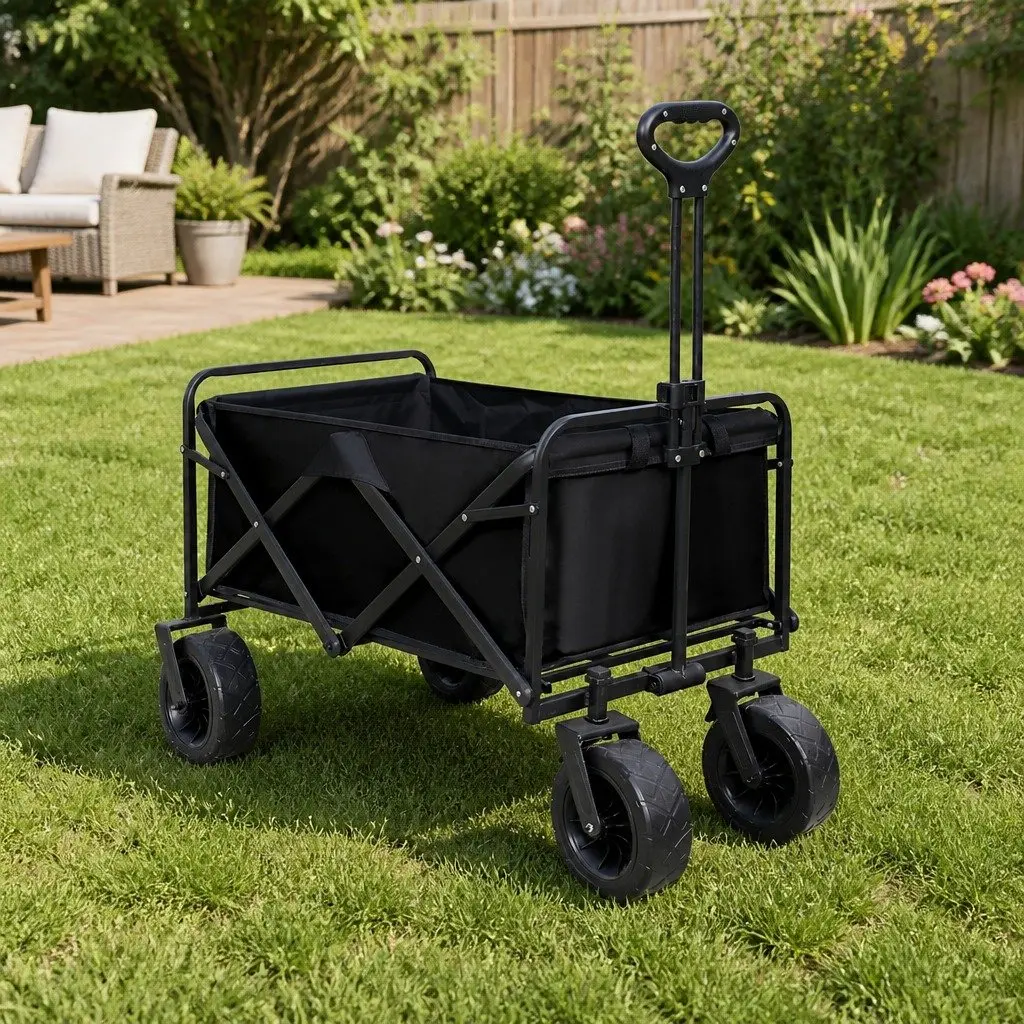 Garden Camping Trolley Heavy Duty Foldable Wagon Black