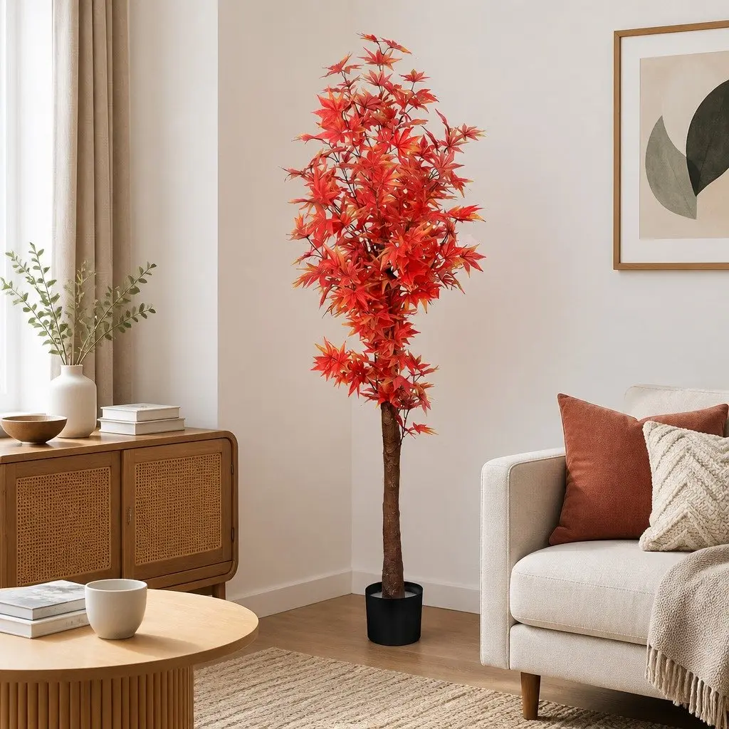 Artificial Plant Tree 180cm Maintenance Free Indoor Outdoor Red Foliage