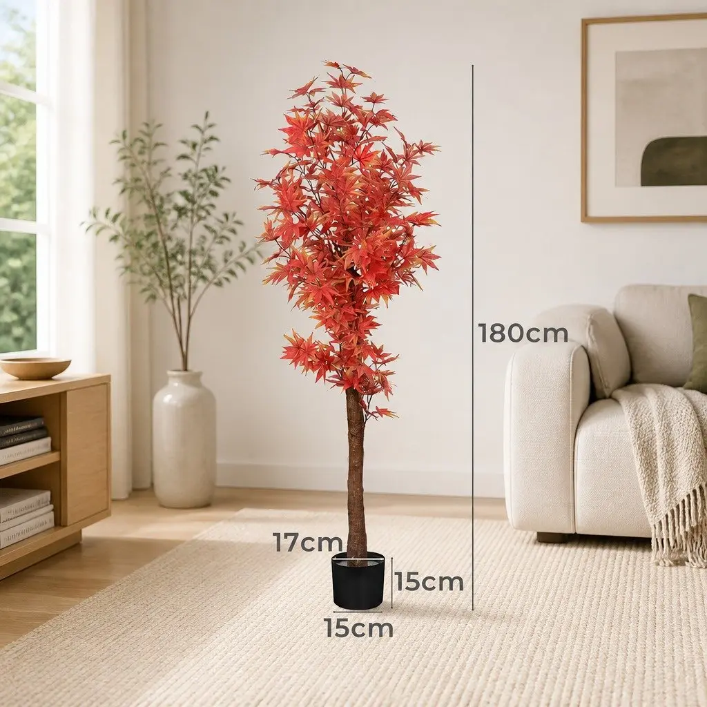 Artificial Plant Tree 180cm Maintenance Free Indoor Outdoor Red Foliage