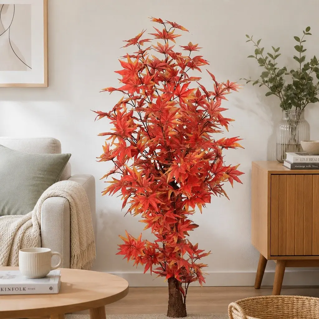 Artificial Plant Tree 180cm Maintenance Free Indoor Outdoor Red Foliage