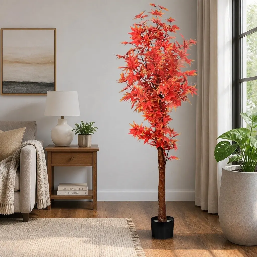 Artificial Plant Tree 180cm Maintenance Free Indoor Outdoor Red Foliage