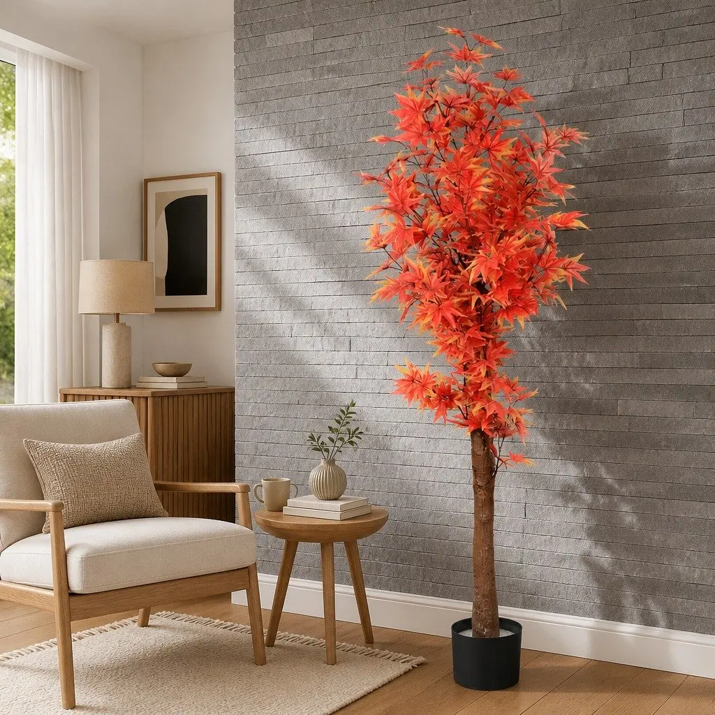 Artificial Plant Tree 180cm Maintenance Free Indoor Outdoor Red Foliage
