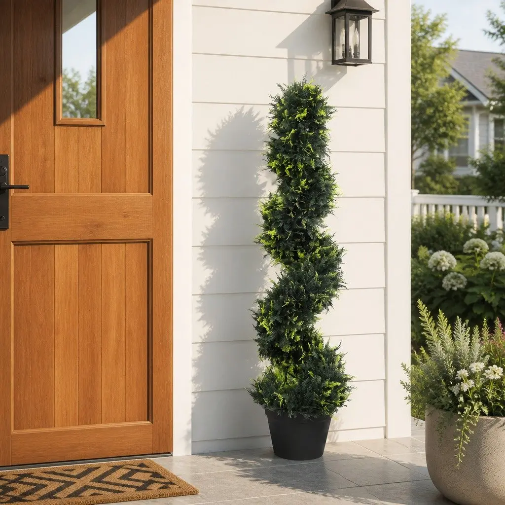Artificial Spiral Cedar Tree 100cm Indoor Outdoor Faux Greenery Decor 2 Pack