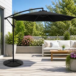 Outdoor Cantilever Umbrella 3m Side Post Octagonal Canopy with Base Black