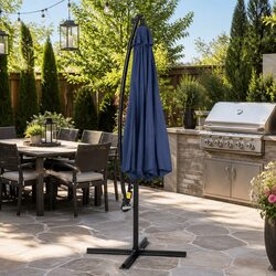 Cantilever Umbrella 3M Outdoor Garden Patio Shade with Solar LED Lights Navy