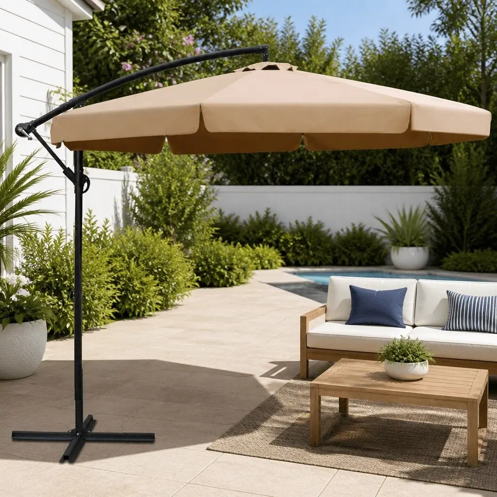 Outdoor Umbrella Octagonal 3m Beige UV50+ Protection Steel Frame